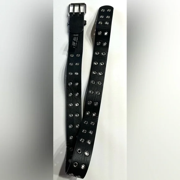 Brandy Melville Belt Black Faux Leather Double Holes One Size Silver Buckle - Picture 10 of 16